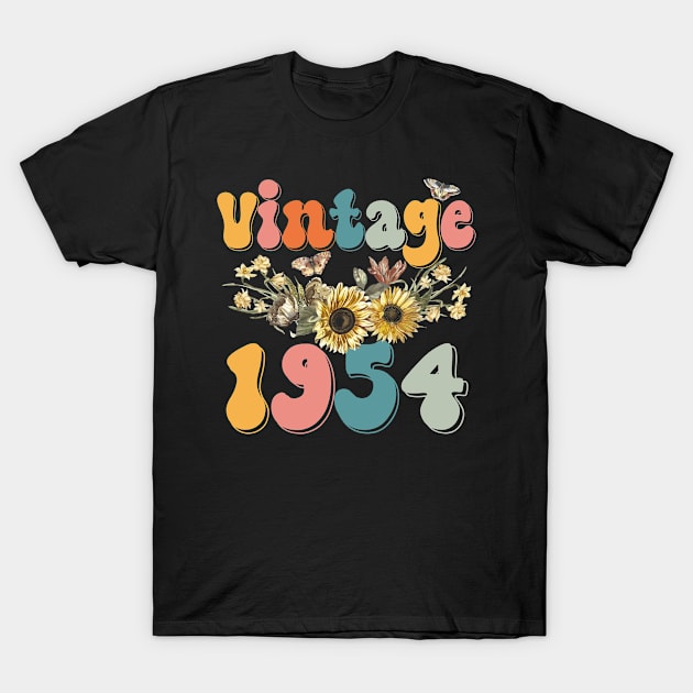 Vintage 1954 Sunflower Floral Retro Groovy 69th Birthday T-Shirt by Kens Shop